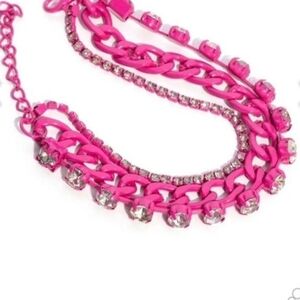 Paparazzi Pink Rhinestone Necklace Colorful Canvas Pink Layered Fashion Jewelry